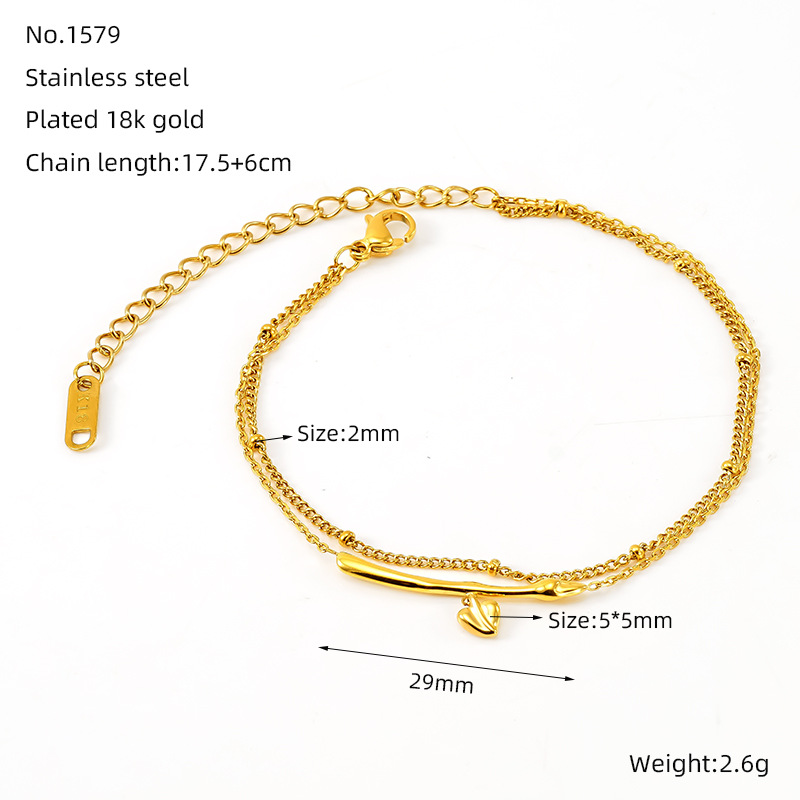 1 Piece Simple Series Classic Heart Stainless Steel  Gold Color Women's Chain Bracelets h5 